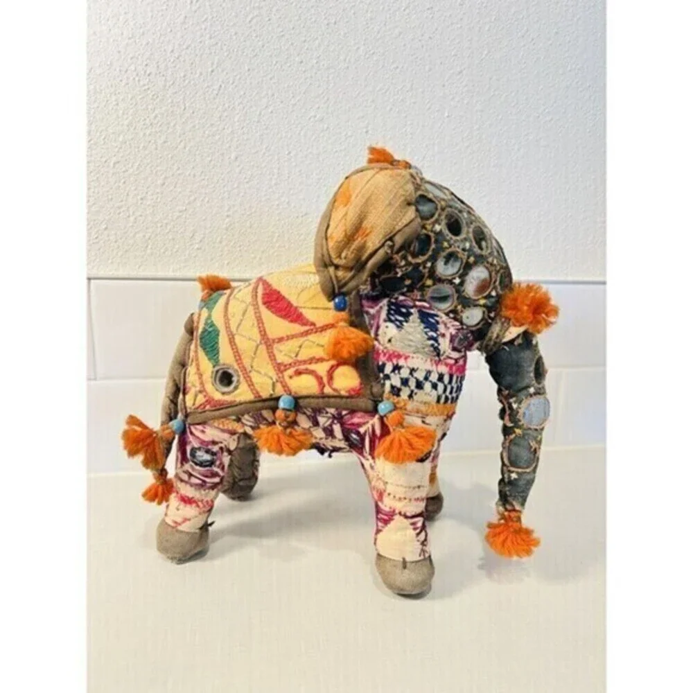 Elephant Hand-Crafted Vintage 1950’s Anglo Raj Stuffed Cotton Embroidered India